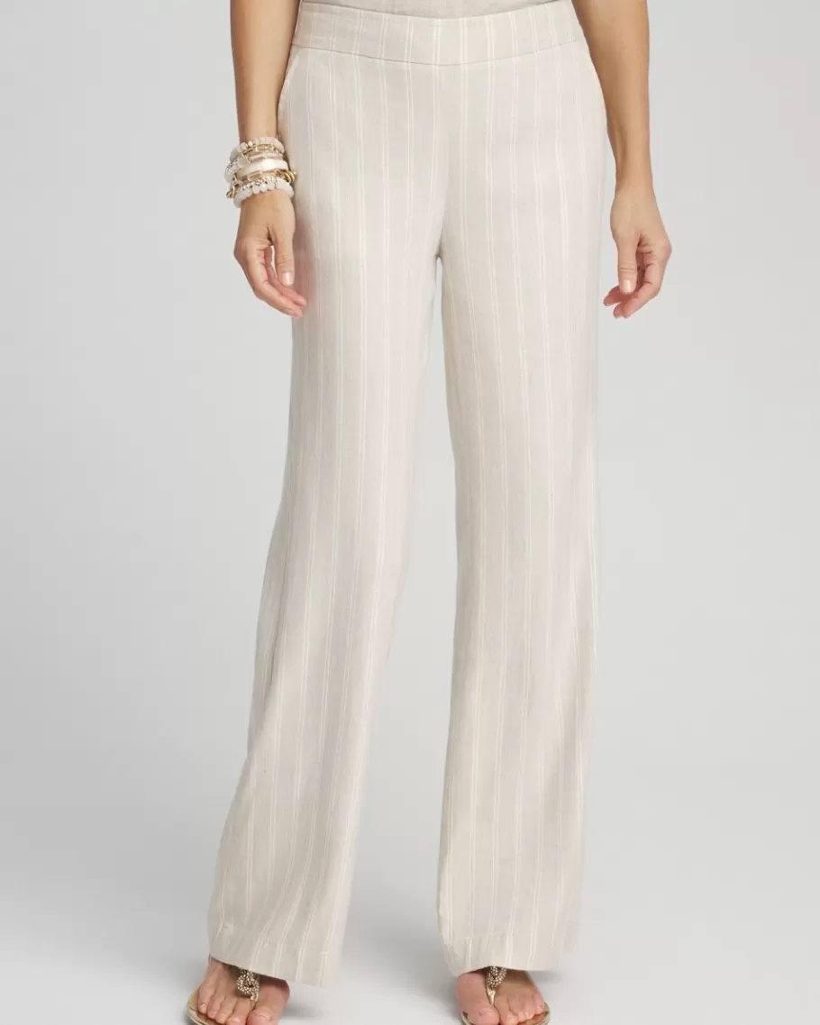 Chico's Linen Blend Stripe Flare Leg Pants