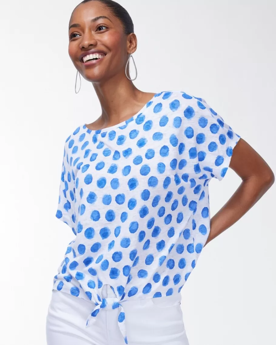 Chico's Linen Blue Dots Tie Front Tee