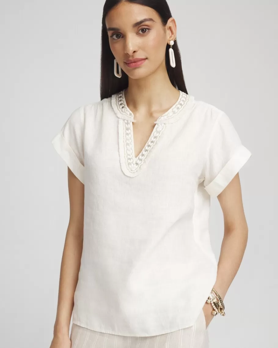 Chico's Linen Embellished Neck Top