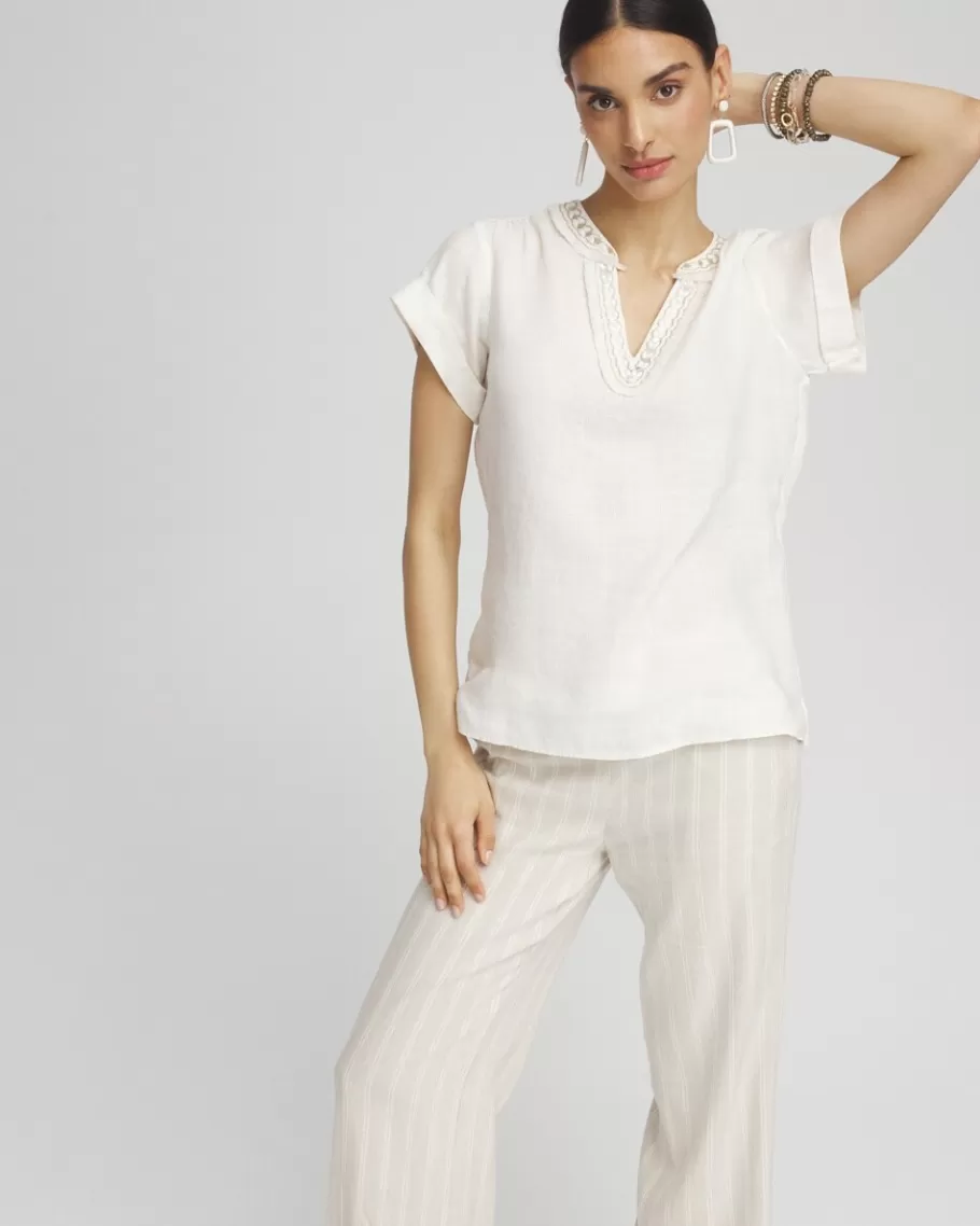 Chico's Linen Embellished Neck Top