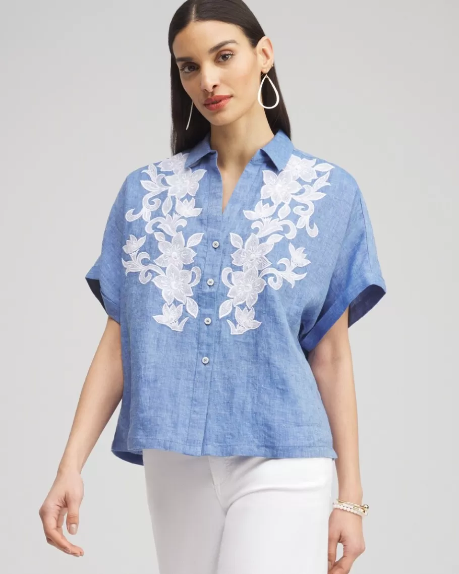 Chico's Linen Embroidered Applique Shirt