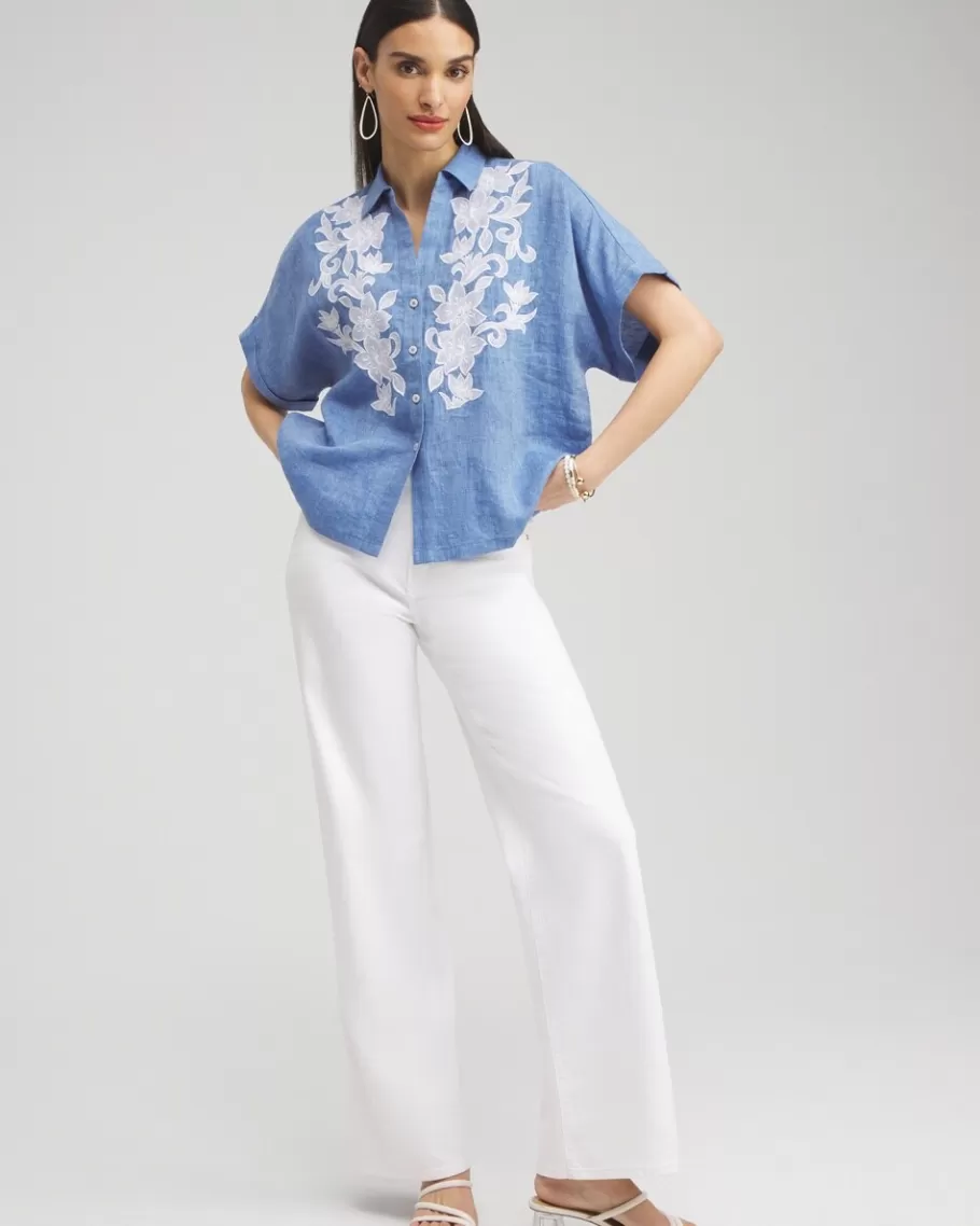 Chico's Linen Embroidered Applique Shirt