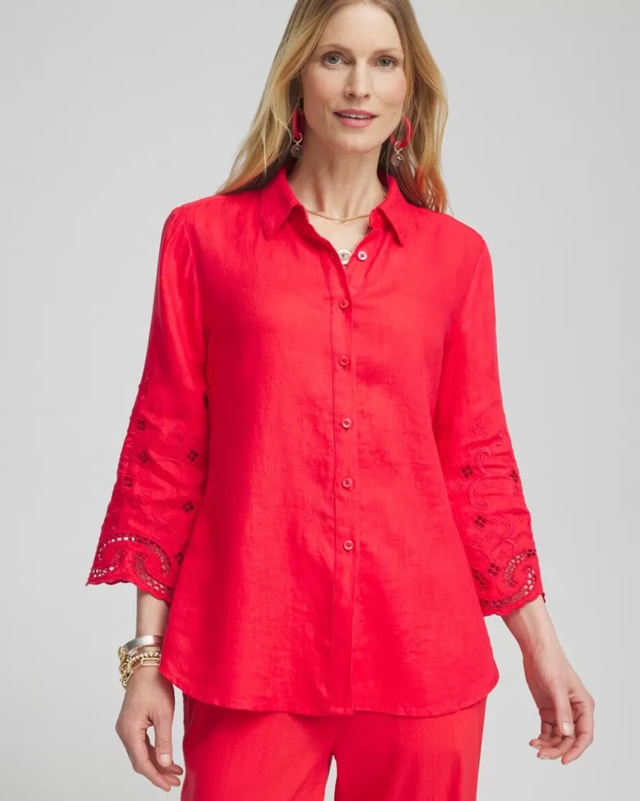 Chico's Linen Eyelet Sleeve Shirt