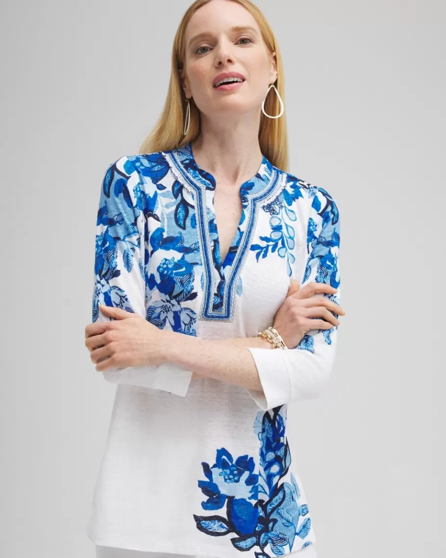 Chico's Linen Floral Embellished Tunic