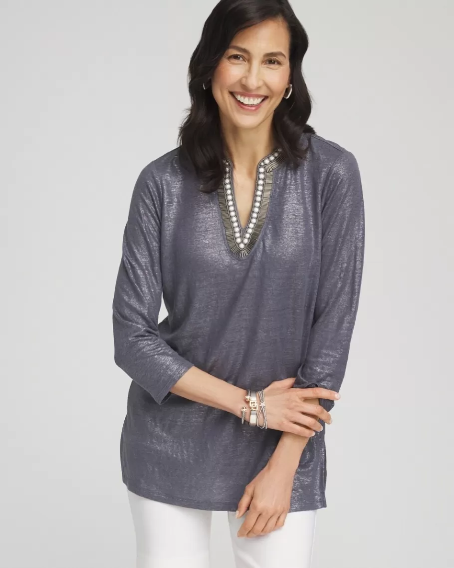 Chico's Linen Foil Embellished Tunic