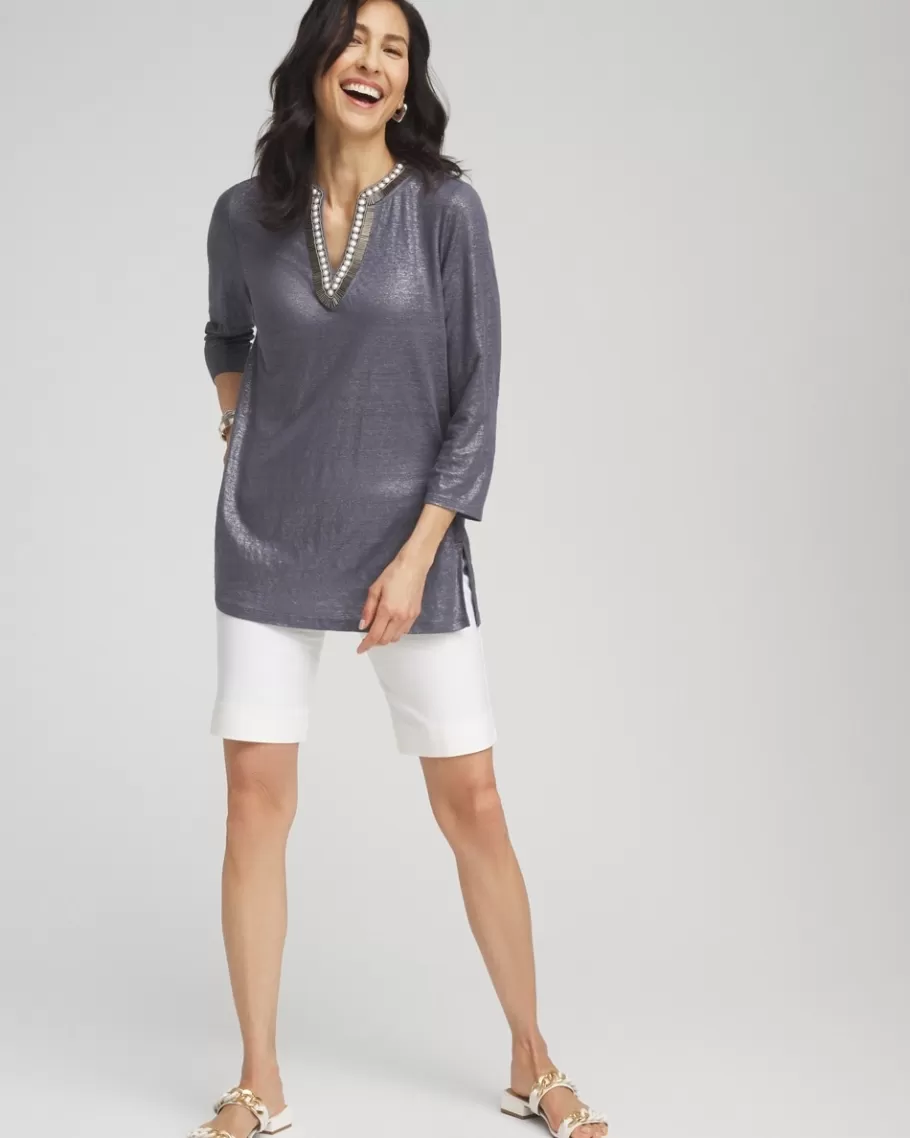 Chico's Linen Foil Embellished Tunic