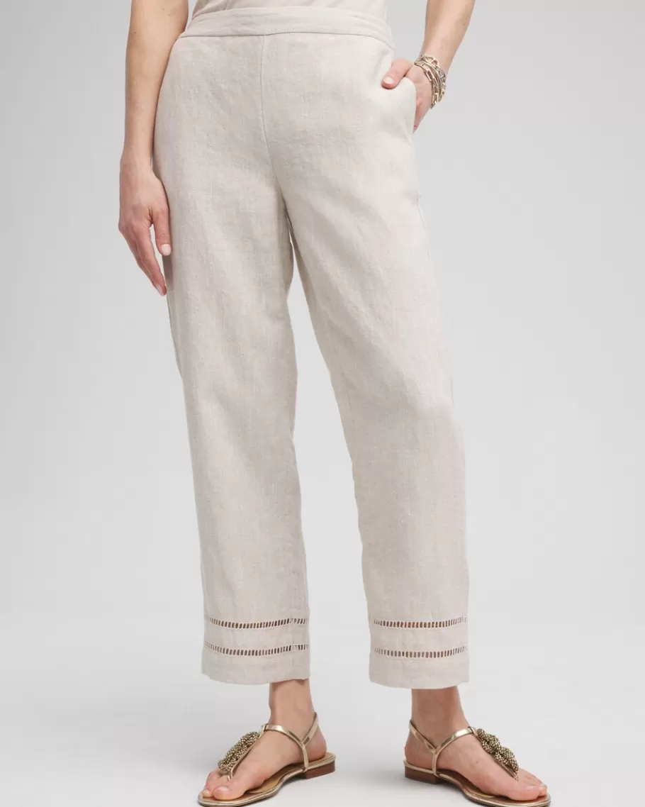 Chico's Linen Ladder Trim Cropped Pants