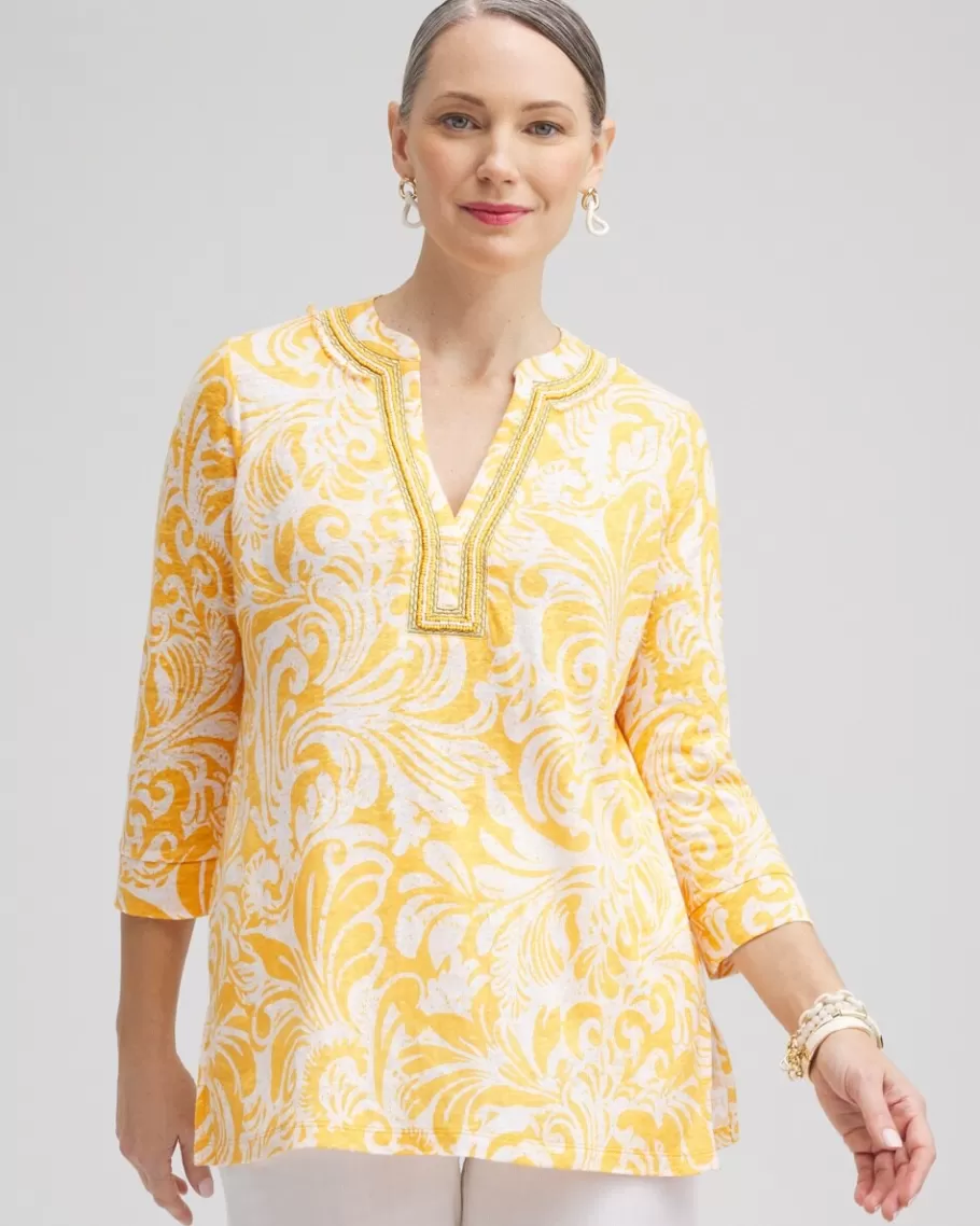 Chico's Linen Paisley Embellished Tunic