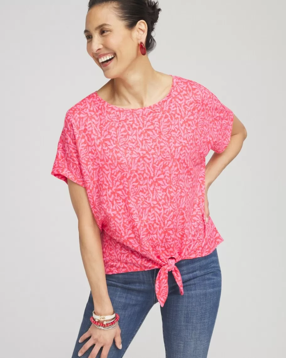 Chico's Linen Reef Tie Front Tee