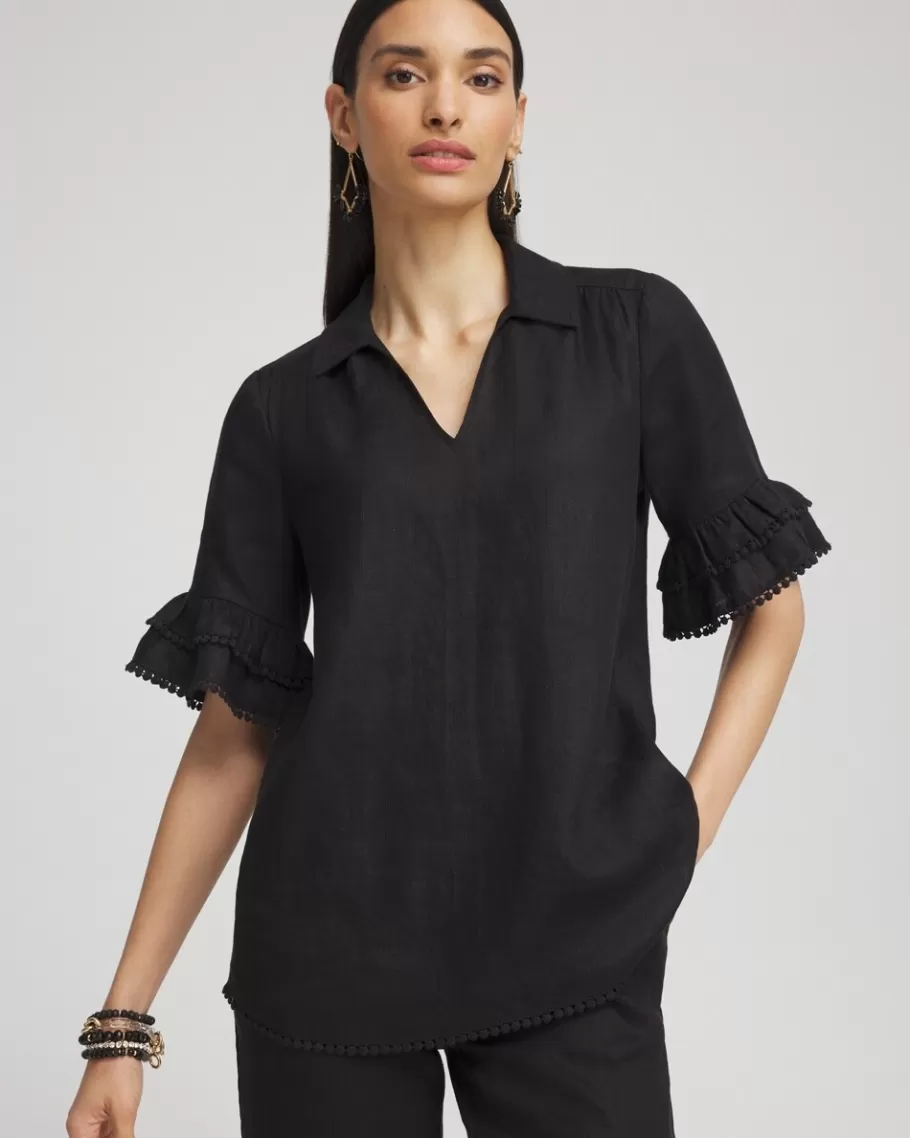 Chico's Linen Ruffle Sleeve Blouse