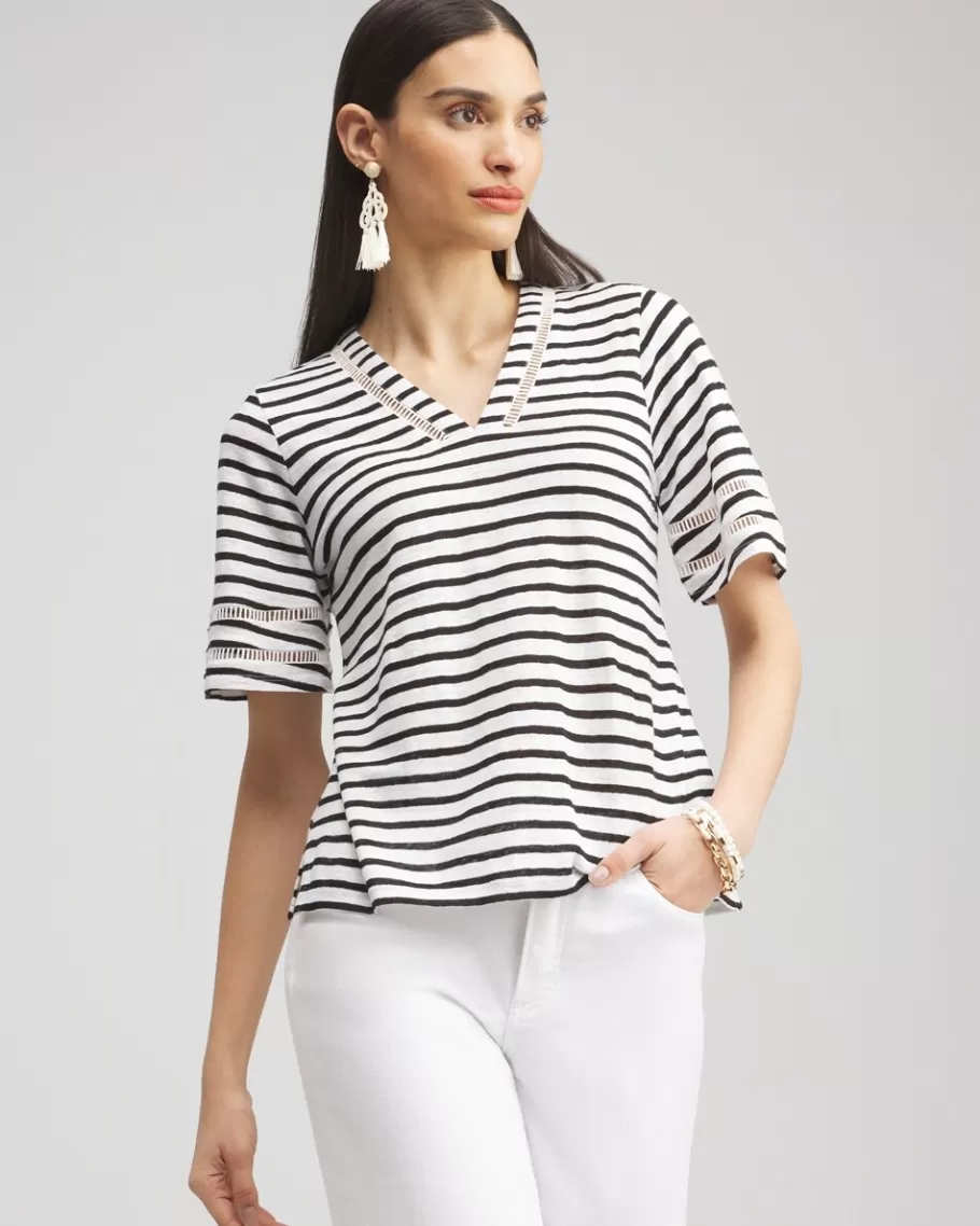 Chico's Linen Stripe Ladder Lace Tee