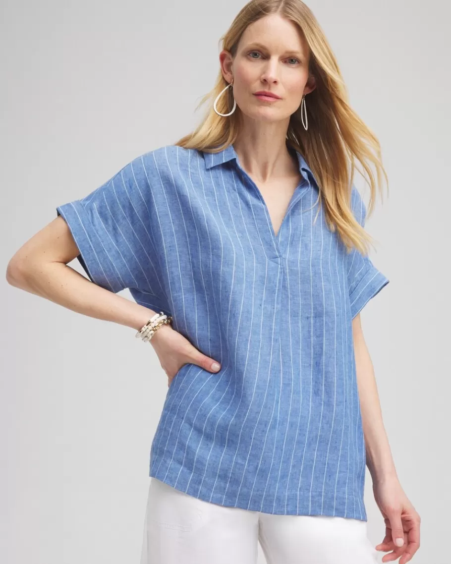 Chico's Linen Stripe Popover Top