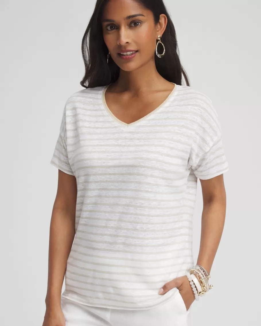 Chico's Linen Stripe Sweater Trim Tee