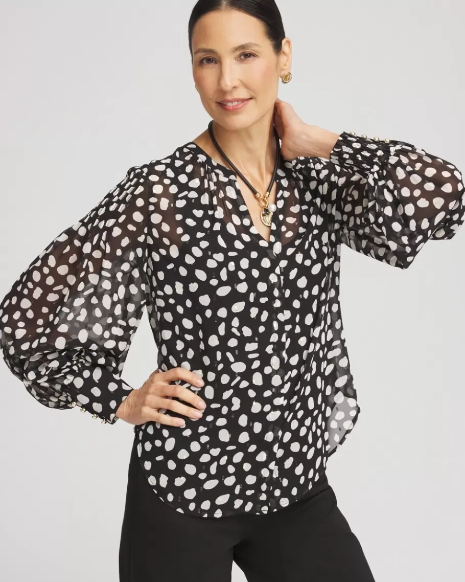 Chico's Metallic Clip Dot Pintuck Sleeve Blouse