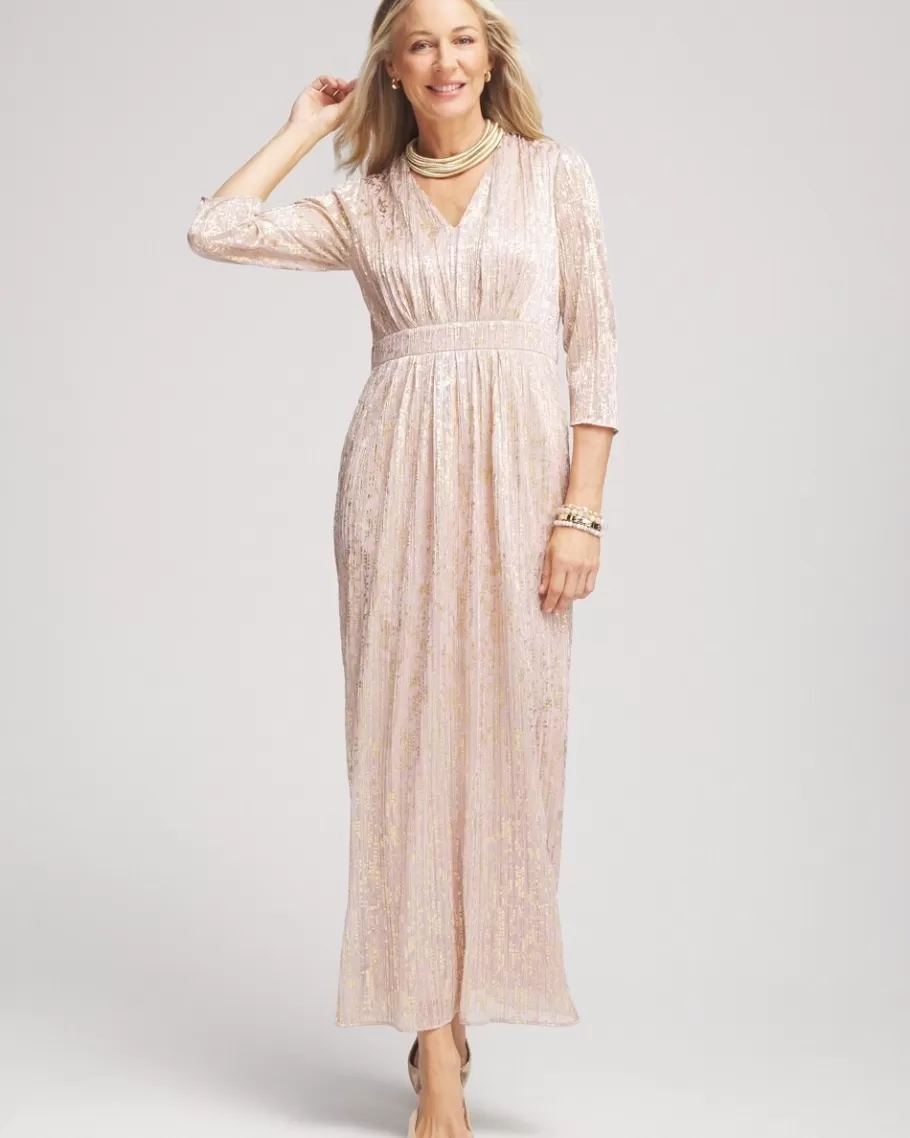 Chico's Metallic Pleated Maxi Dress