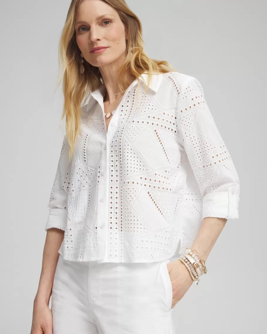 Chico's Mixed Eyelet Cotton Shirt