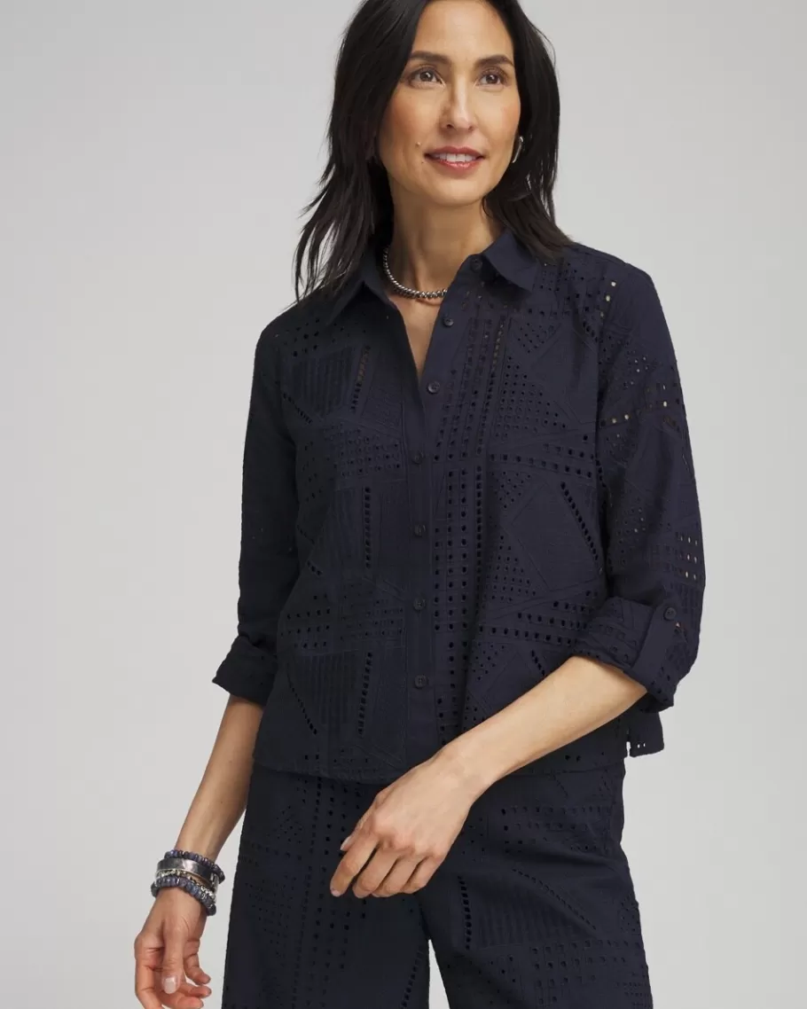 Chico's Mixed Eyelet Cotton Shirt