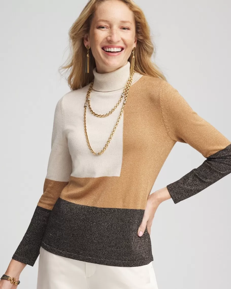 Chico's Neutral Colorblock Turtleneck Sweater