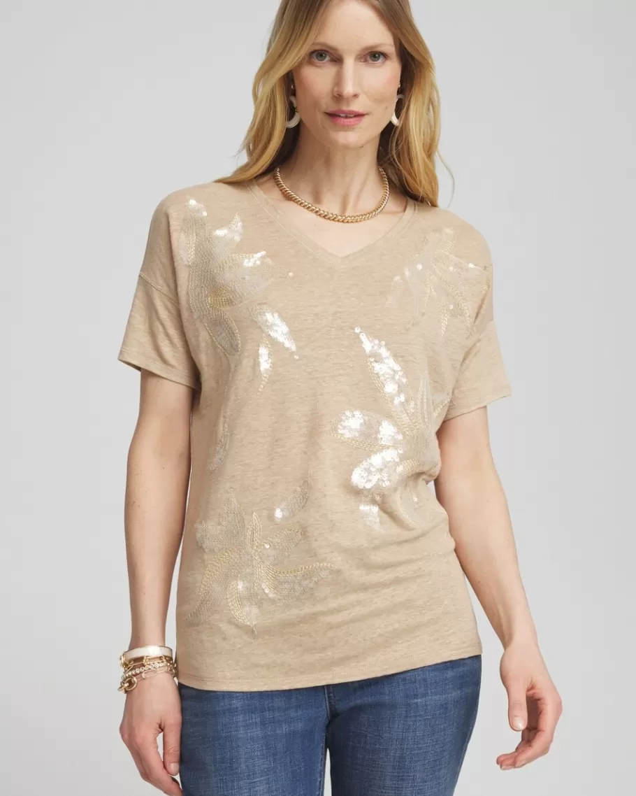 Chico's Neutral Sequin Embellished Tee