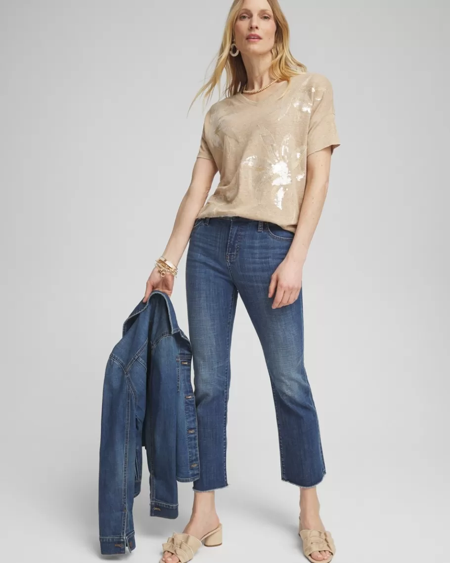 Chico's Neutral Sequin Embellished Tee