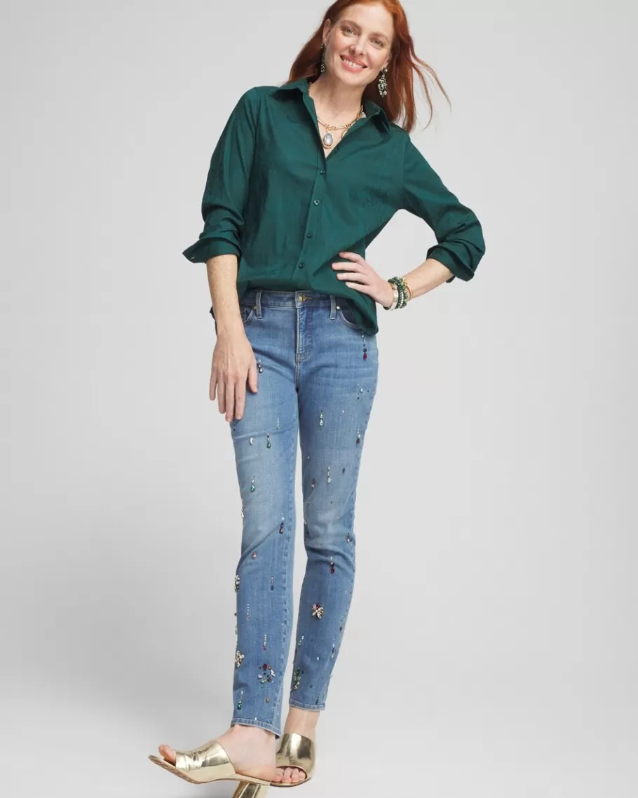 Chico's No Iron™ Green Jacquard Shirt