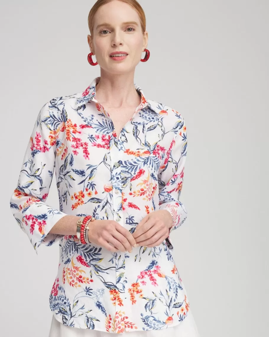 Chico's No Iron™ Linen Sealife 3/4 Sleeve Shirt