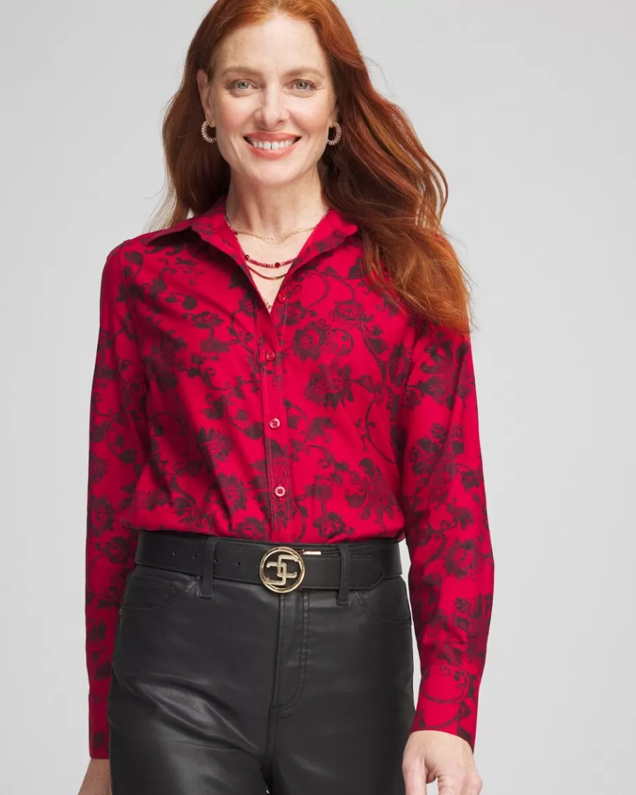 Chico's No Iron™ Red & Black Floral Shirt