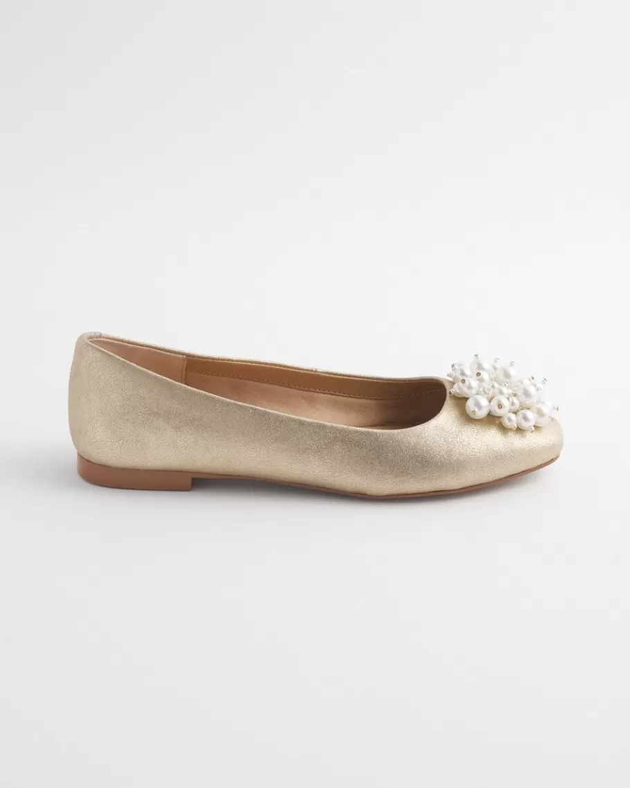 Chico's Omega Metallic Faux Pearl Flats