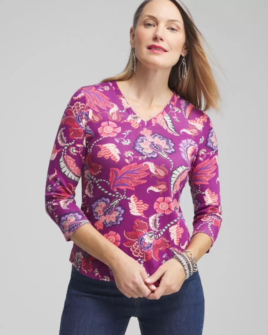 Chico's Paisley Everyday 3/4 Sleeve Tee