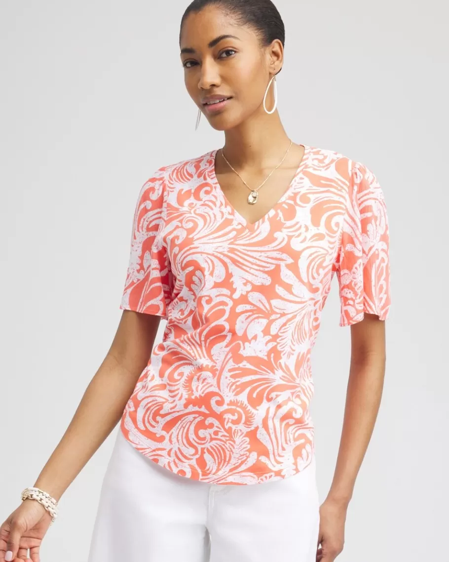 Chico's Paisley Gauze Flutter Sleeve Top