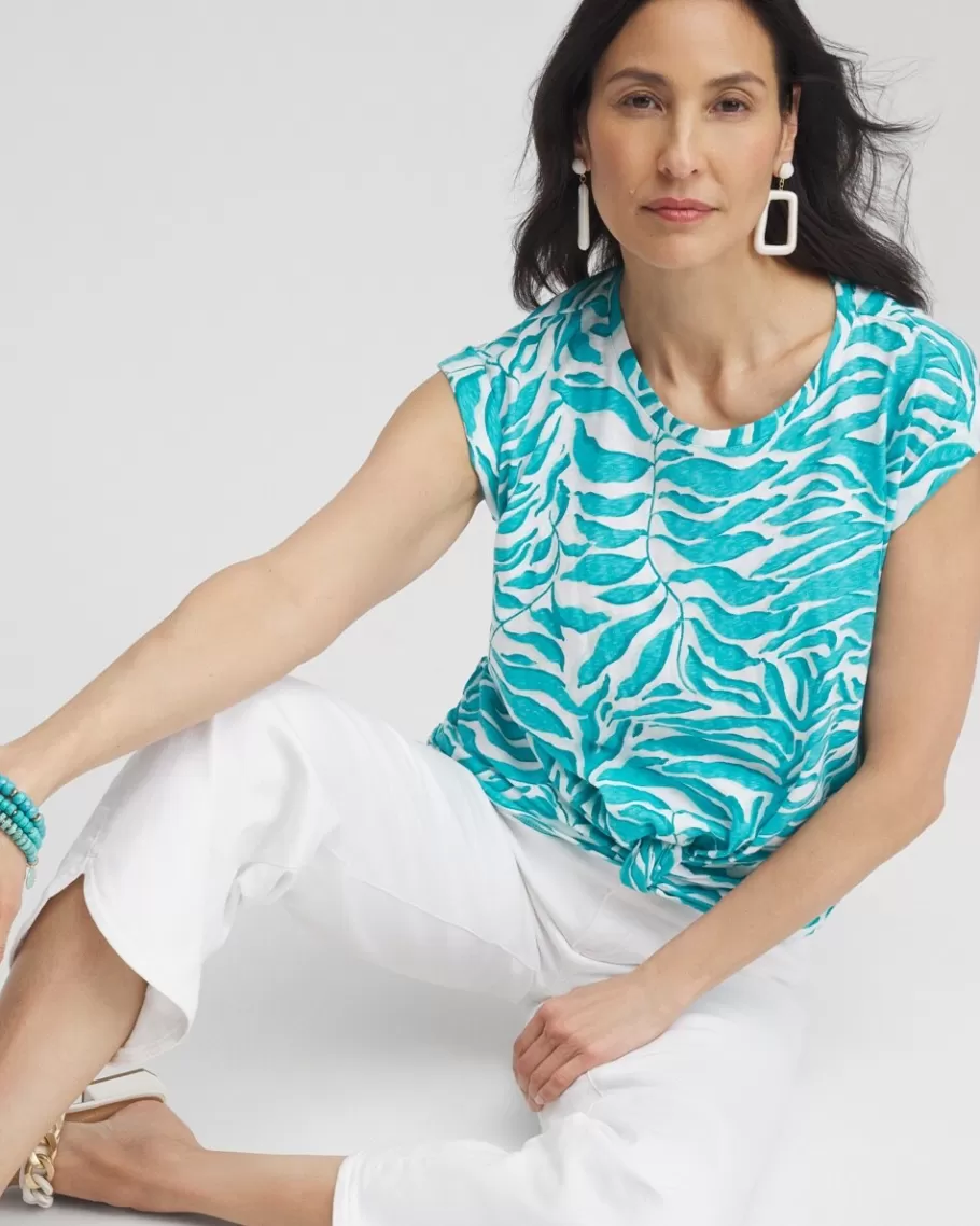 Chico's Palm Print Knot Front Tee