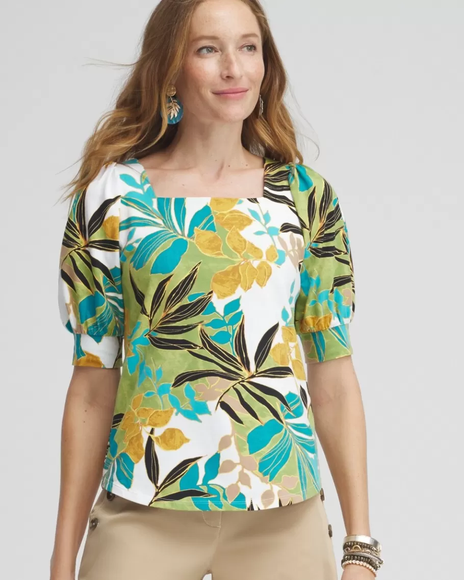 Chico's Palm Print Square Neck Top