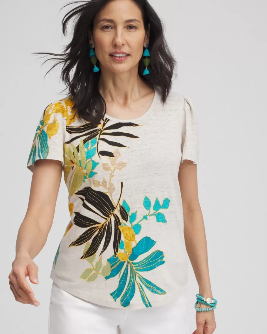 Chico's Palms Linen Flutter Sleeve Tee