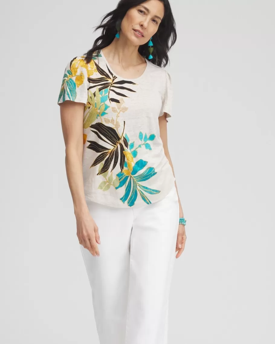 Chico's Palms Linen Flutter Sleeve Tee