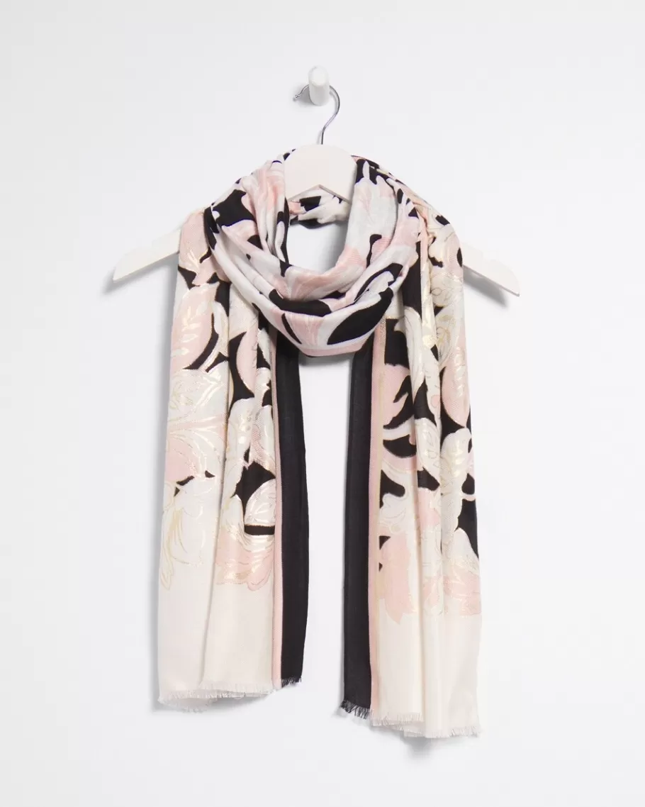 Chico's Pink Scroll Floral Scarf