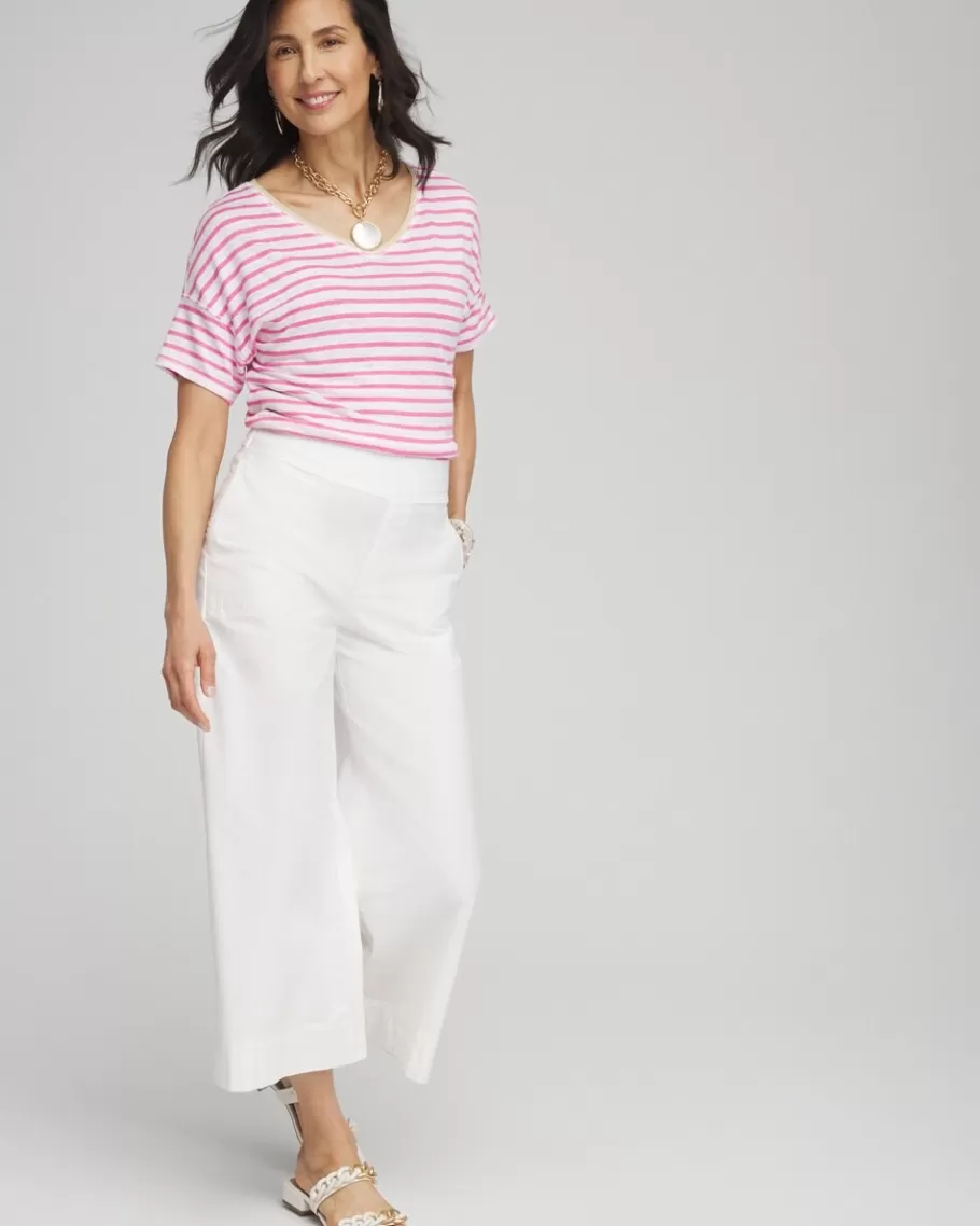 Chico's Pink Stripe Sweater Trim Linen Tee