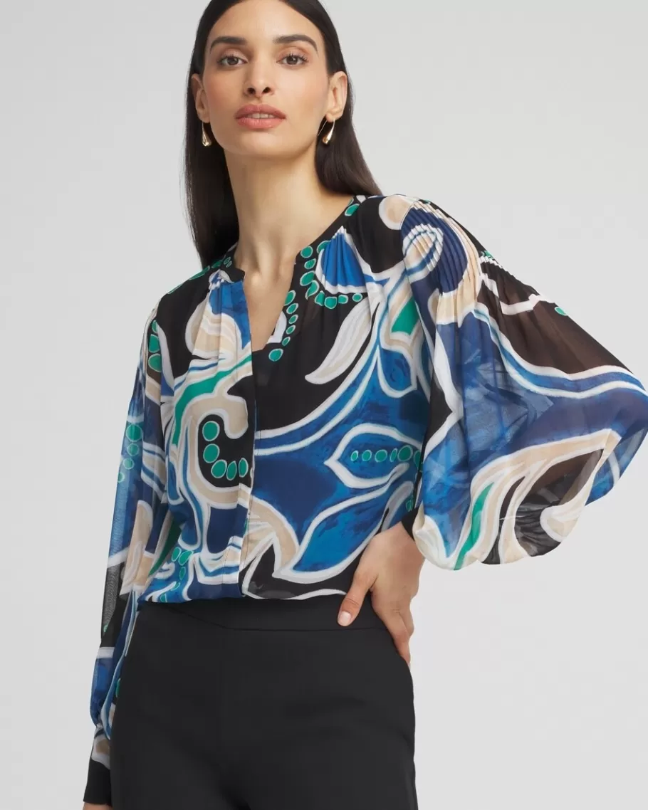 Chico's Pintuck Detail Swirl Print Top