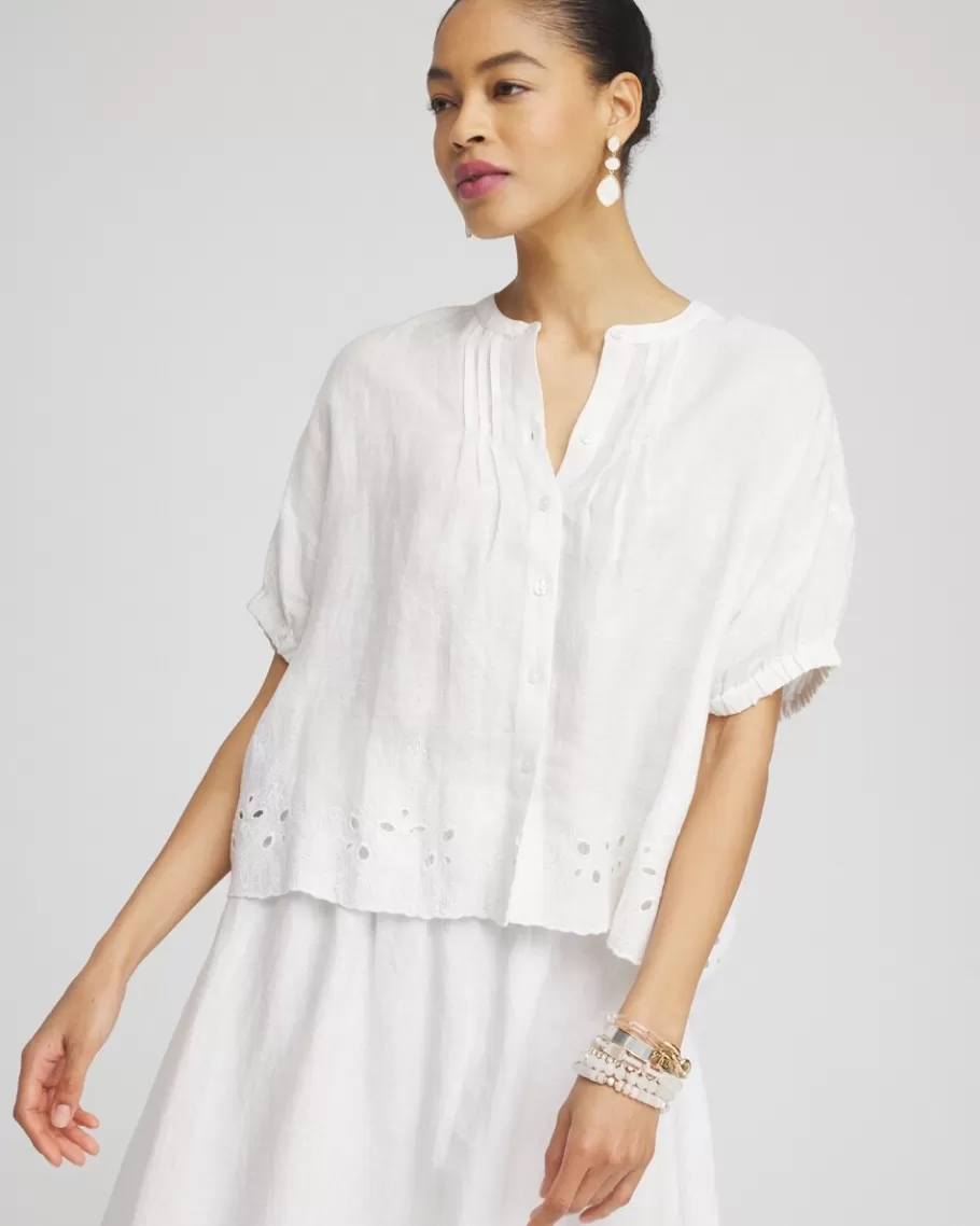 Chico's Pintuck Dolman Sleeve Linen Shirt