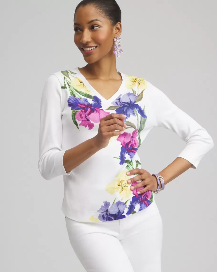 Chico's Placed Floral Everyday 3/4 Sleeve Tee