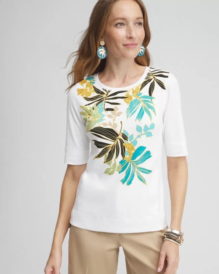 Chico's Placed Palms Jewel Neck Tee