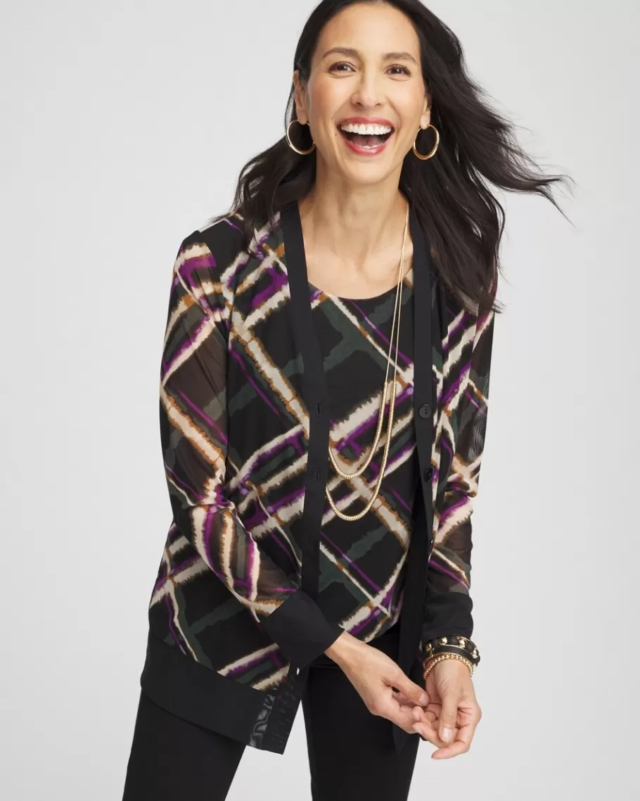 Chico's Plaid Mesh Cardigan