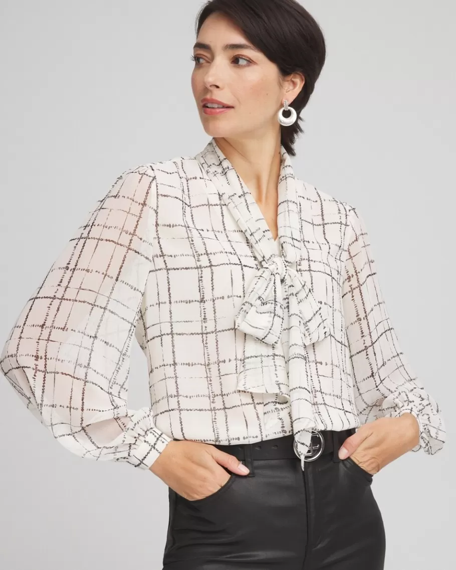 Chico's Plaid Tie Bow Blouse