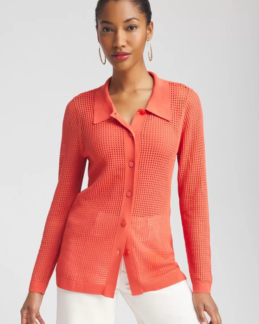 Chico's Pointelle Collared Cardigan