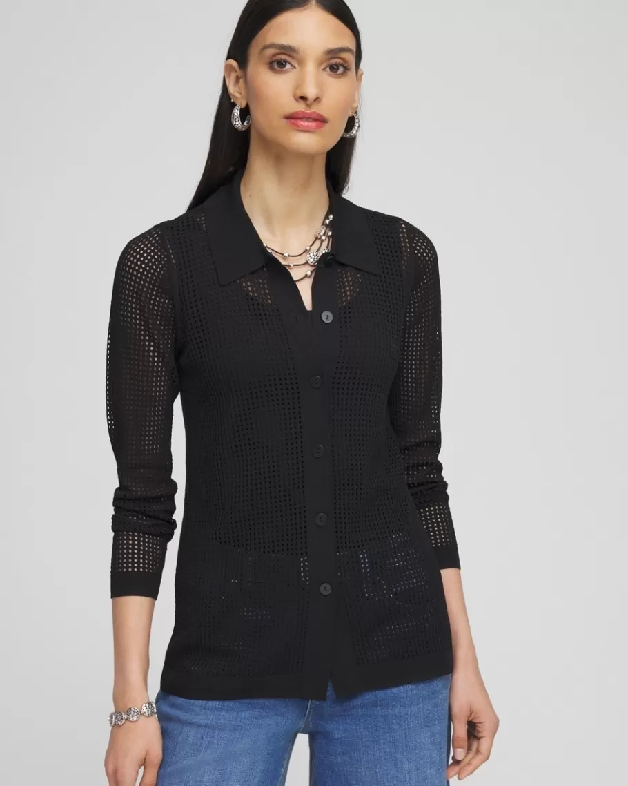 Chico's Pointelle Collared Cardigan