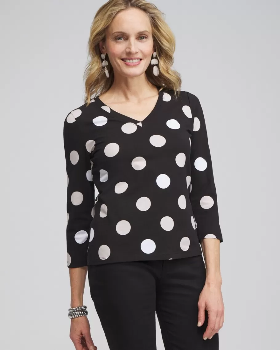 Chico's Polka Dot 3/4 Sleeve Perfect Tee