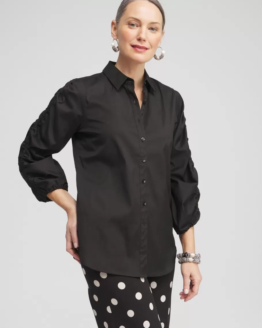 Chico's Poplin Ruched Sleeve Shirt