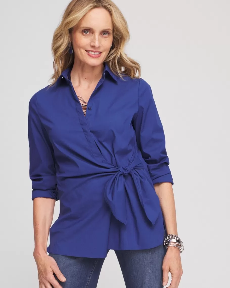 Chico's Poplin Tie Front Shirt