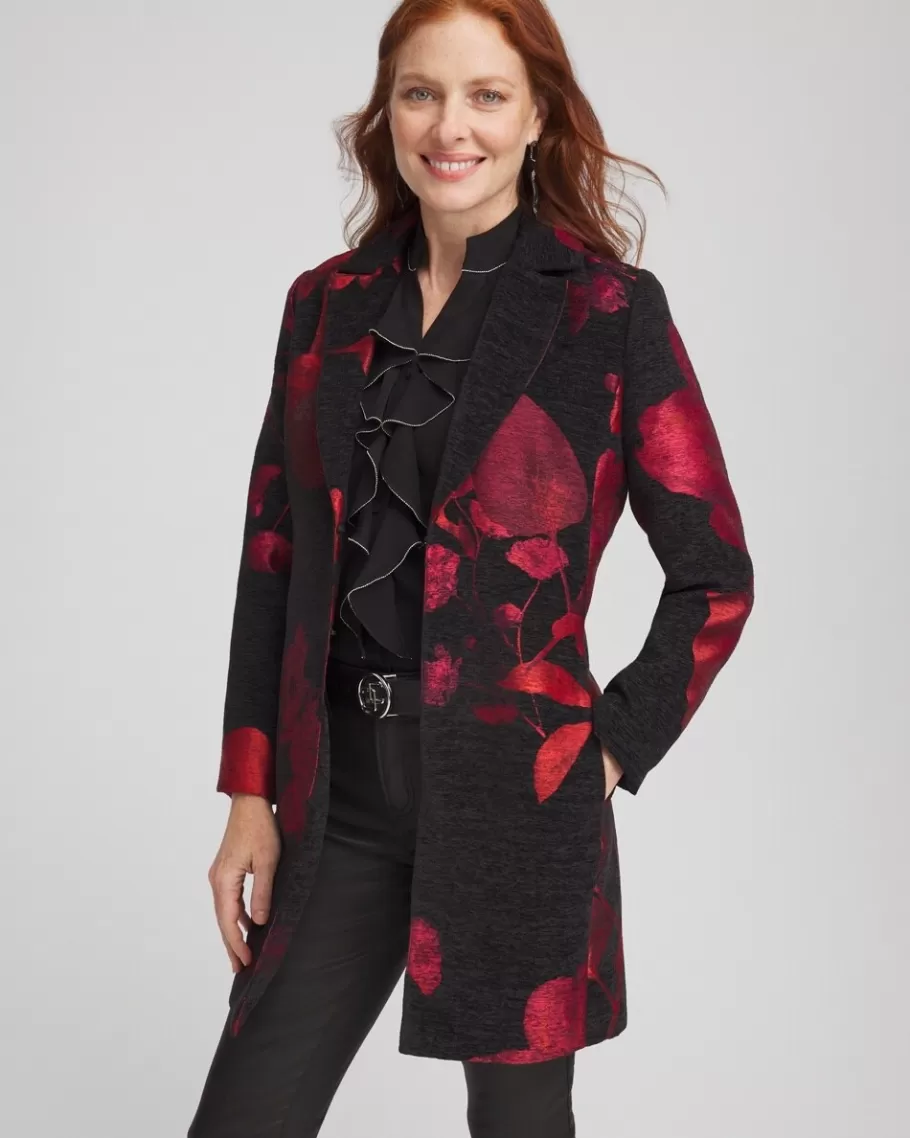 Chico's Red Floral Jacquard Topper