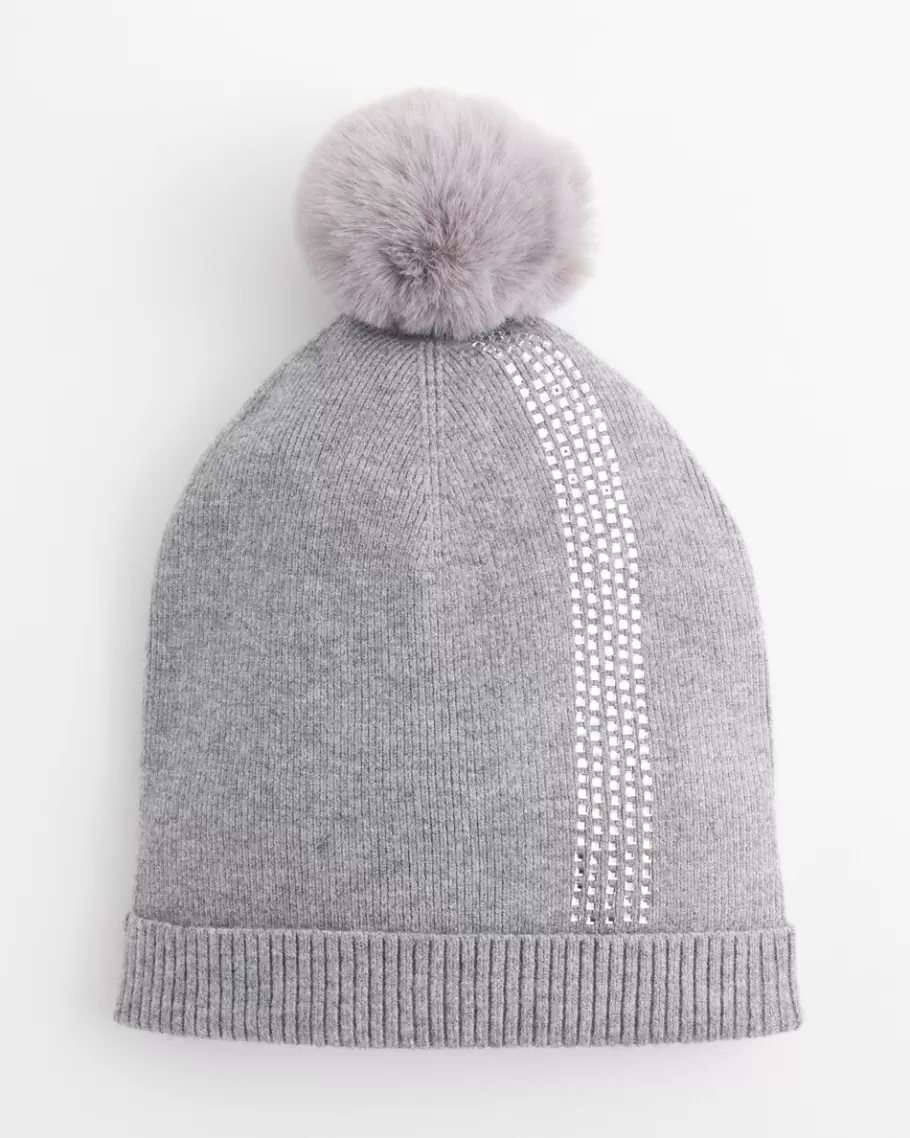 Chico's Rhinestone Cashmere Blend Pom Pom Hat