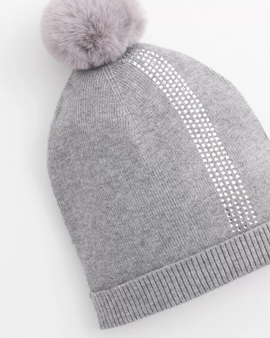 Chico's Rhinestone Cashmere Blend Pom Pom Hat